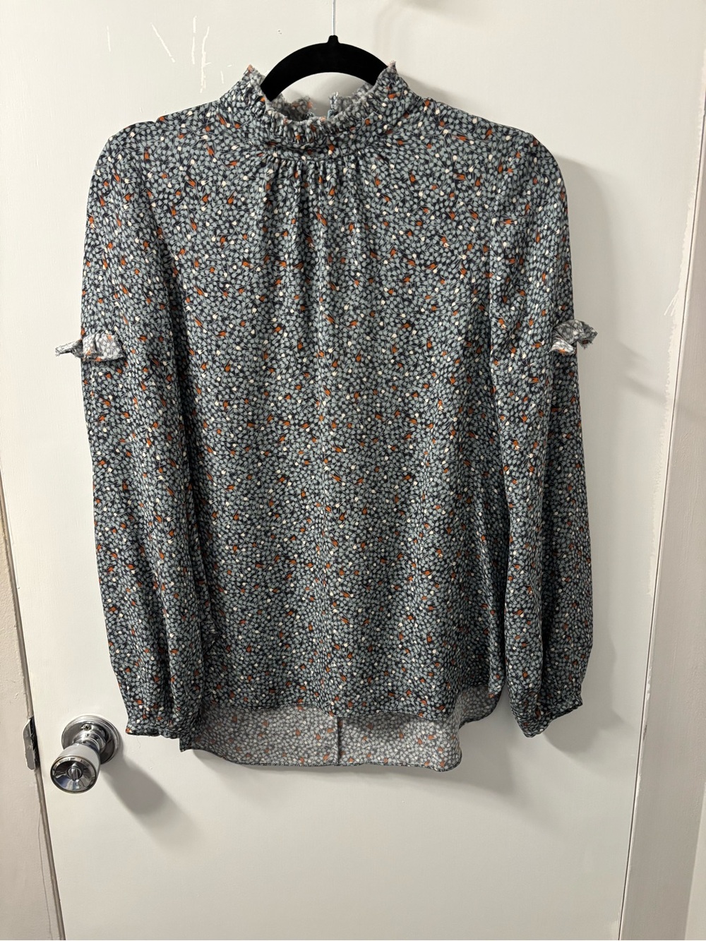 Charlotte Brody Blue Floral High-Neck Ruffle Blouse size small